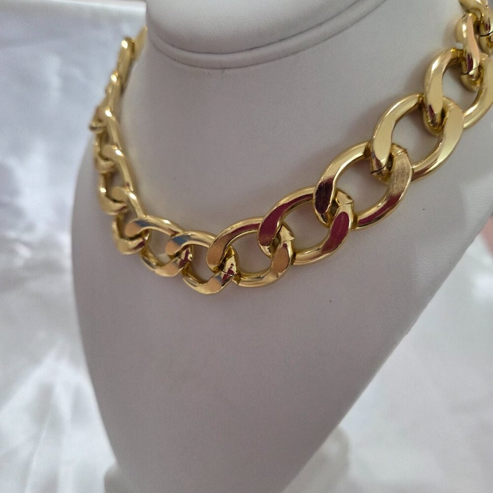 Fashion Minimalist Link Yellow Gold Tone Necklace & Bracelet Jewelry Set